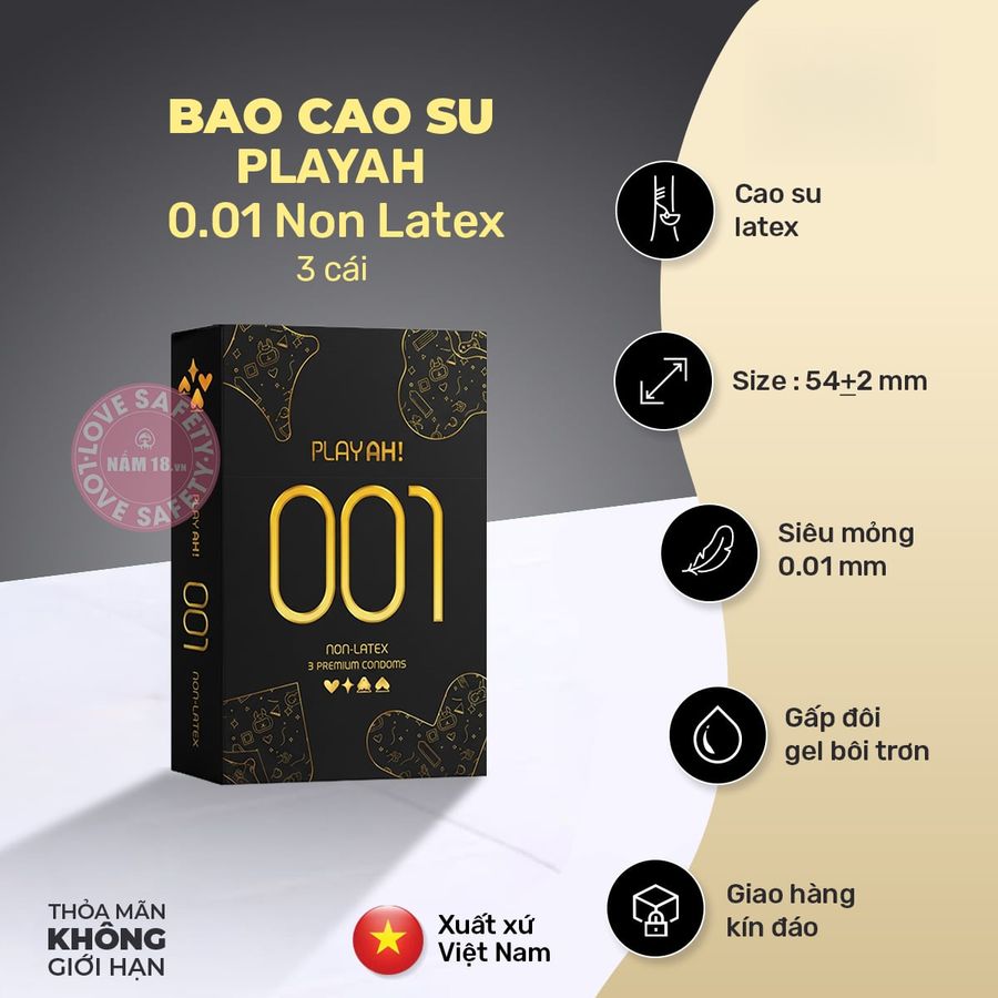 Bao Cao Su Siêu Mỏng PlayAh 0.01 Non Latex chính hãng - siêu mỏng 0.01mm, có hương thơm, ôm sát cảm giác thật - giao hàng che tên kín đáo