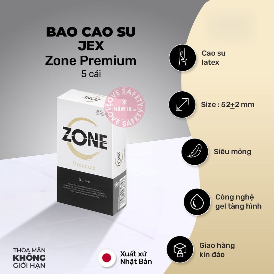 Bao Cao Su Siêu Mỏng Jex Zone Premium Hộp 1 Cái chính hãng - có hương thơm, ôm sát cảm giác thật, chất liệu latex an toàn - giao hàng che tên kín đáo