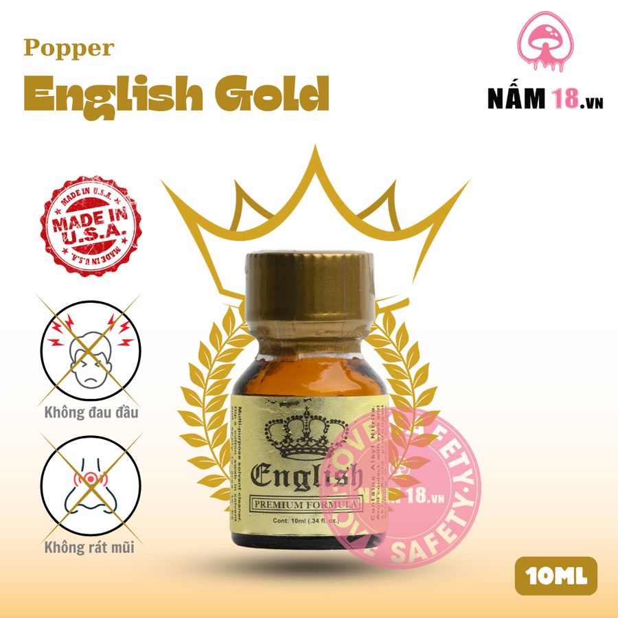 Popper English Gold chính hãng - hàng chuẩn nhập khẩu, nắp kín không bay hơi, dùng được nhiều lần - giao hàng che tên kín đáo