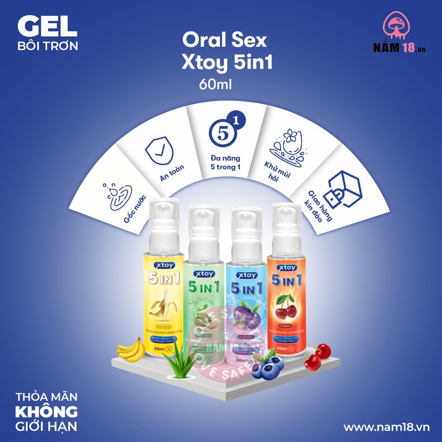 Gel Bôi Trơn Oral Sex Xtoy 5in1 Hương Nha Đam chính hãng - gốc nước không dính rít, dung tích 60ml, có dưỡng ẩm - giao hàng che tên kín đáo