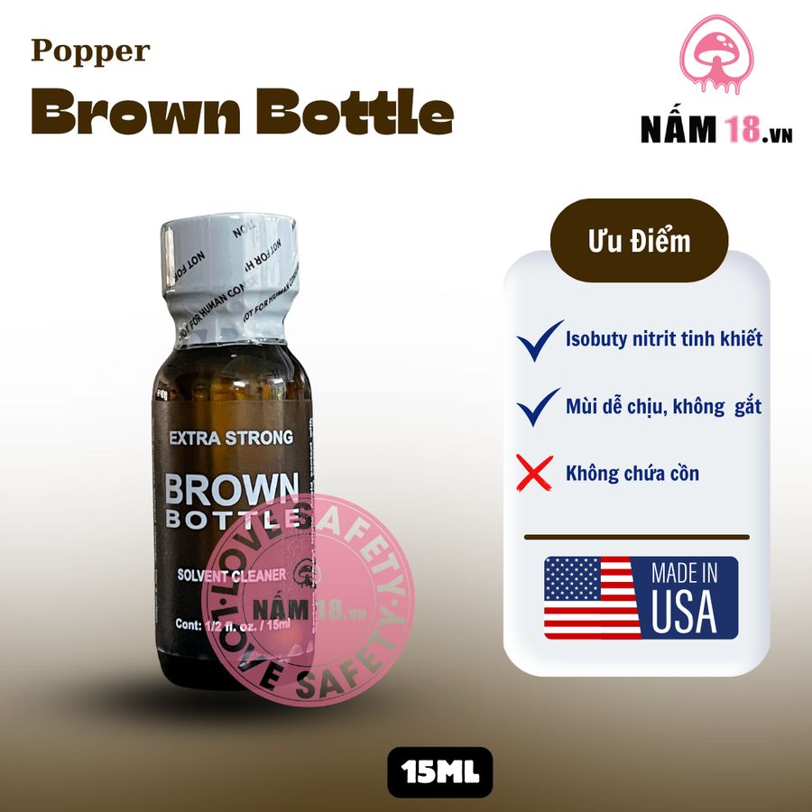 Popper Brown Bottle chính hãng - hàng chuẩn nhập khẩu, nắp kín không bay hơi, dùng được nhiều lần - giao hàng che tên kín đáo