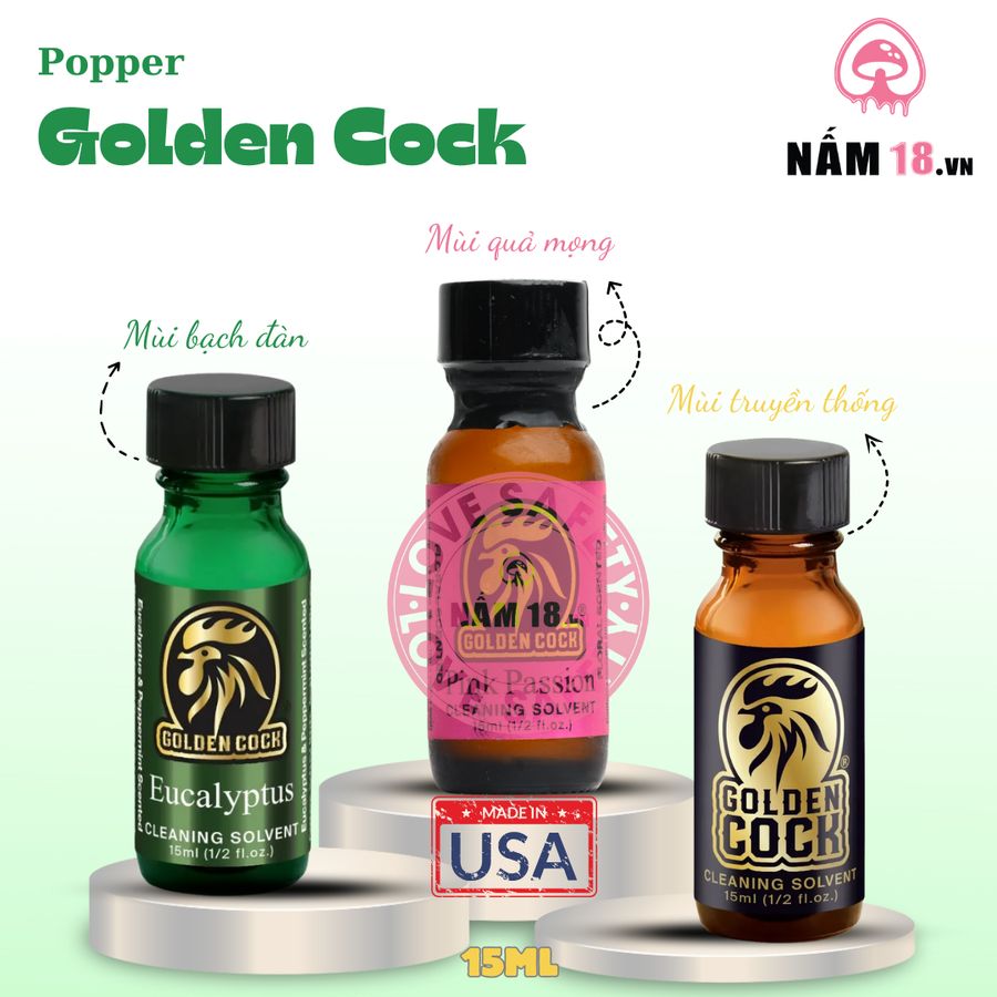 Popper Golden Cock chính hãng - chai 15ml, hương dịu không nồng, hàng chuẩn nhập khẩu - giao hàng che tên kín đáo