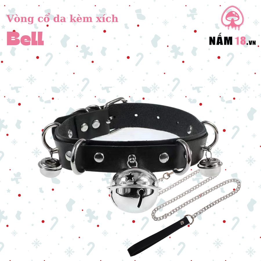 Vòng Cổ Da Bell Kèm Xích - Đồ Chơi BDSM chính hãng - chất liệu an toàn cho da, dễ vệ sinh, êm ái khi dùng - giao hàng che tên kín đáo