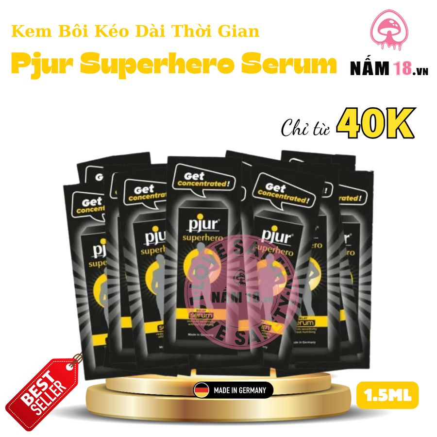 Kem Bôi Kéo Dài Thời Gian Pjur Superhero Serum - Tuýp 1.5ml chính hãng - thấm nhanh không nhờn rít, dùng trước khi quan hệ, nhỏ gọn dễ mang theo - giao hàng che tên kín đáo