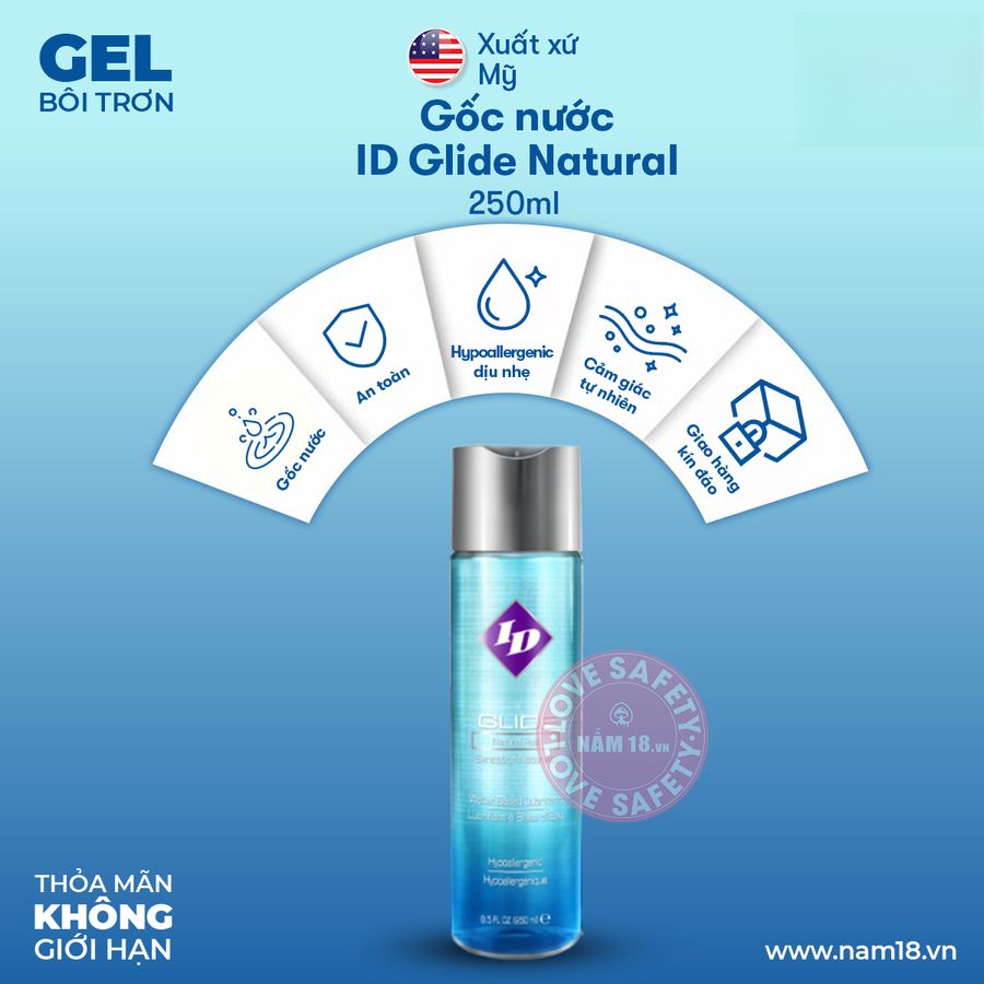 Gel Bôi Trơn ID Glide Natural Gốc Nước chính hãng - gốc nước không dính rít, dịu nhẹ an toàn cho da, dễ rửa sạch - giao hàng che tên kín đáo