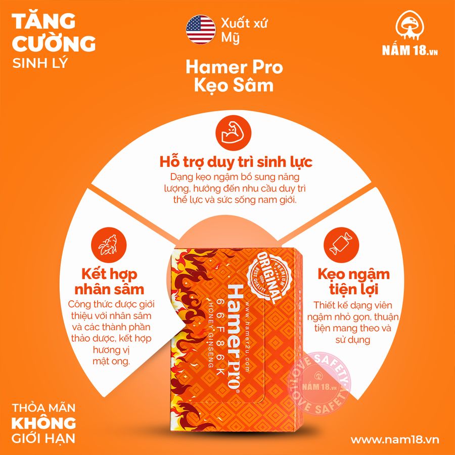 Kẹo Sâm Tăng Cường Sinh Lý Nam Hamer Pro USA chính hãng - hỗ trợ tăng cường sinh lý, hàng chuẩn nguồn gốc rõ ràng, dùng đều đặn mỗi ngày - giao hàng che tên kín đáo