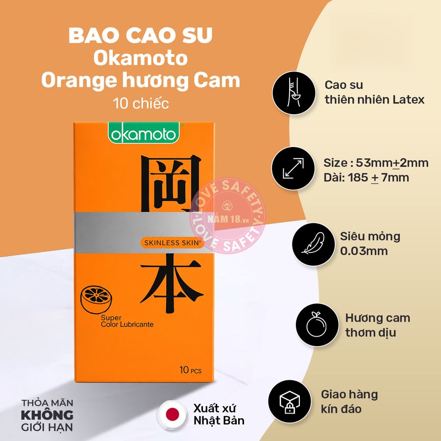 Bao Cao Su Okamoto Orange Hương Cam chính hãng - siêu mỏng, có hương thơm, ôm sát cảm giác thật - giao hàng che tên kín đáo
