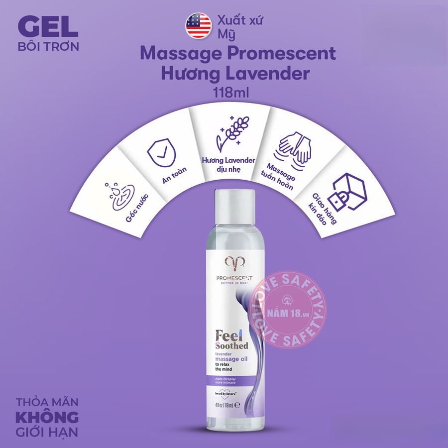 Gel Bôi Trơn Massage Promescent Hương Lavender chính hãng - dịu nhẹ an toàn cho da, dễ rửa sạch, dùng được cho mọi loại da - giao hàng che tên kín đáo