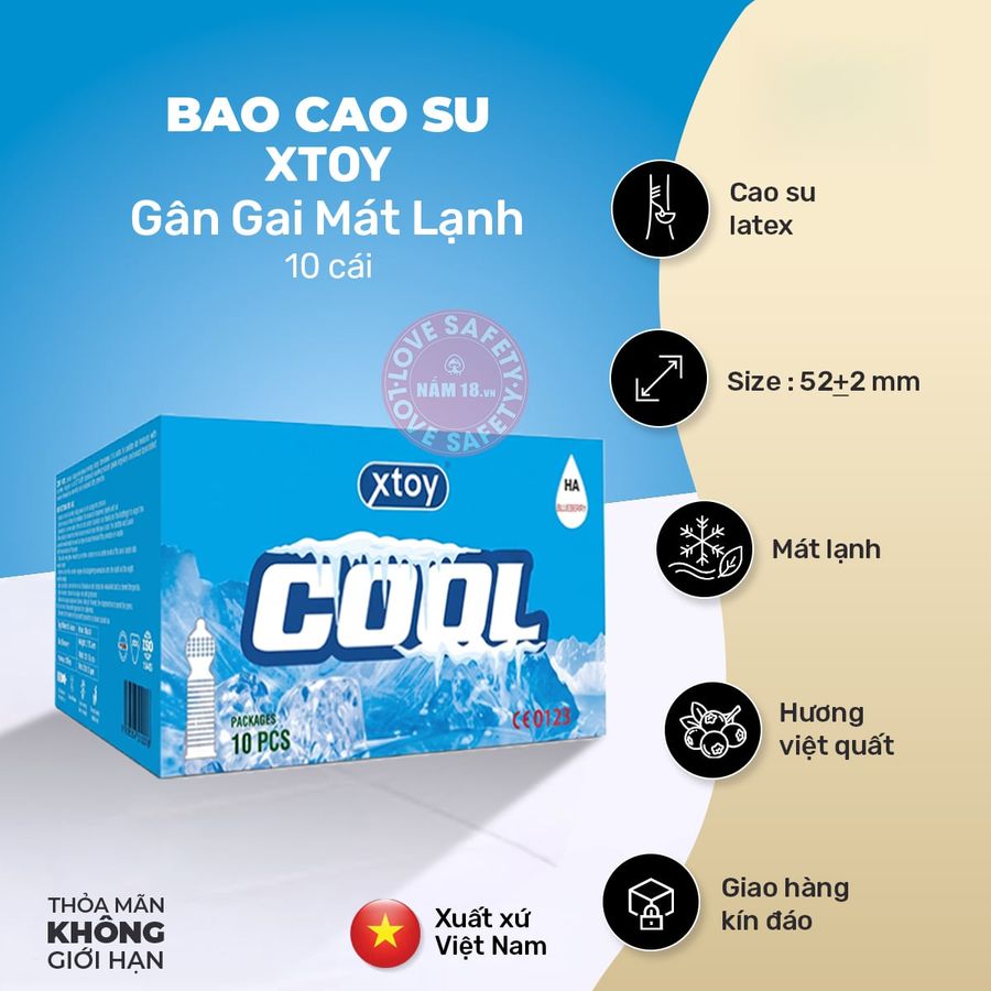 Bao Cao Su Gân Gai Hương Việt Quất Mát Lạnh Xtoy Cool chính hãng - có gai nổi, có hương thơm, ôm sát cảm giác thật - giao hàng che tên kín đáo