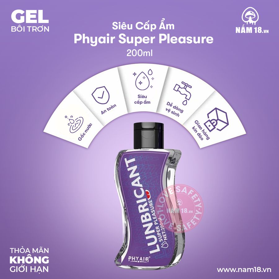 Gel Bôi Trơn Phyair Super Pleasure Siêu Cấp Ẩm chính hãng - gốc nước không dính rít, dịu nhẹ an toàn cho da, dễ rửa sạch - giao hàng che tên kín đáo
