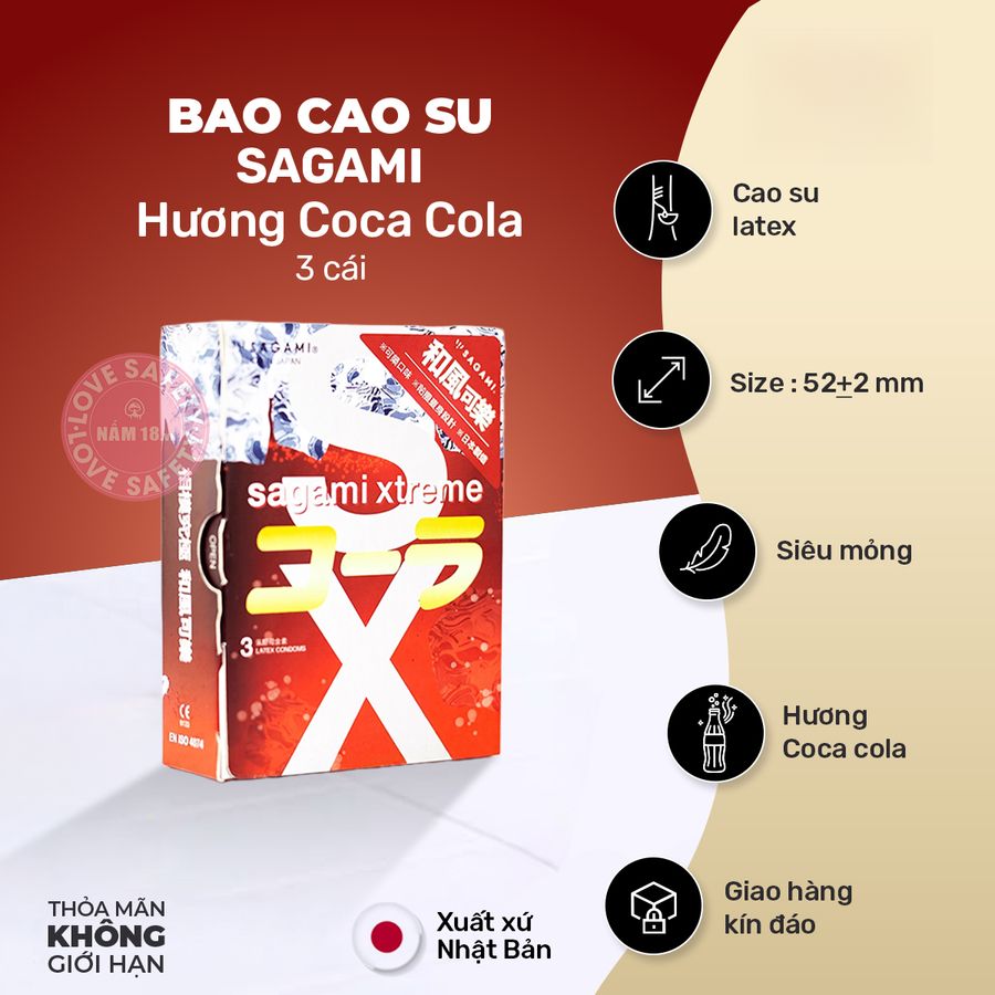 Bao Cao Su Sagami Hương Cola Coca chính hãng - siêu mỏng, có hương thơm, ôm sát cảm giác thật - giao hàng che tên kín đáo