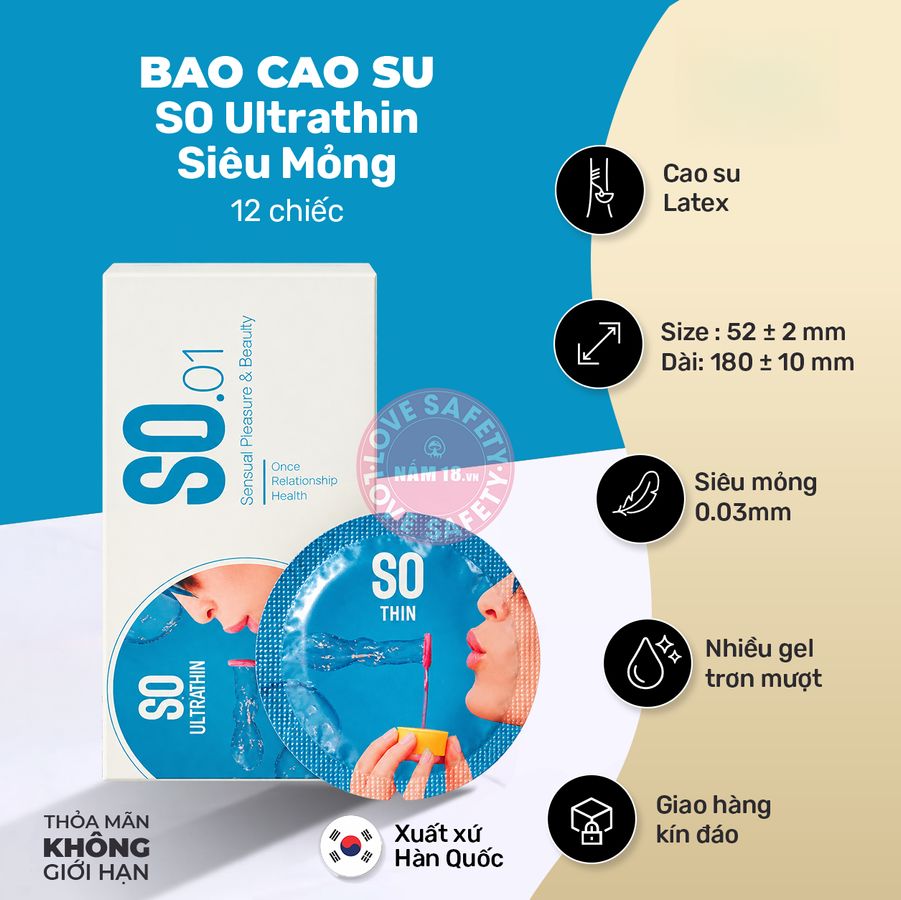 Bao Cao Su Siêu Mỏng SO Ultrathin - Hộp 12 Cái chính hãng - siêu mỏng 0.03mm, có hương thơm, ôm sát cảm giác thật - giao hàng che tên kín đáo