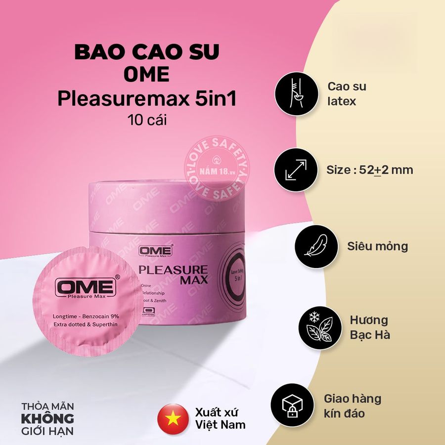 Bao Cao Su Kéo Dài Thời Gian Ome Pleasuremax 5in1 chính hãng - siêu mỏng, nhiều gel bôi trơn, hỗ trợ kéo dài - giao hàng che tên kín đáo
