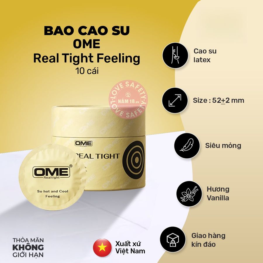 Bao Cao Su Ome Real Tight Feeling Cảm Giác Nóng Lạnh chính hãng - siêu mỏng, có hương thơm, ôm sát cảm giác thật - giao hàng che tên kín đáo