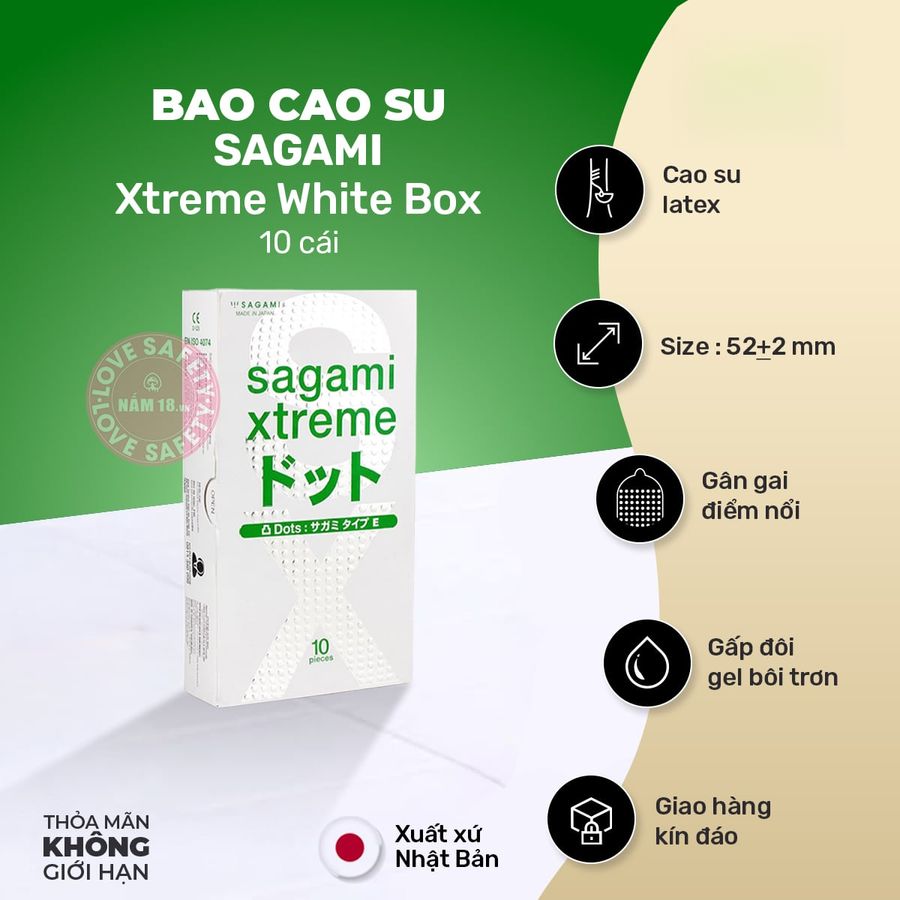 Bao Cao Su Sagami Xtreme White Box Siêu Điểm Gân Nổi chính hãng - có gai nổi, có hương thơm, ôm sát cảm giác thật - giao hàng che tên kín đáo