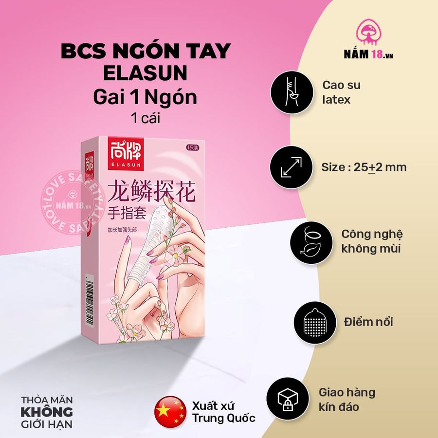 Bao Cao Su Ngón Tay Gai Elasun 1 Ngón Hộp 1 Cái chính hãng - có gai nổi, ôm sát cảm giác thật, chất liệu latex an toàn - giao hàng che tên kín đáo