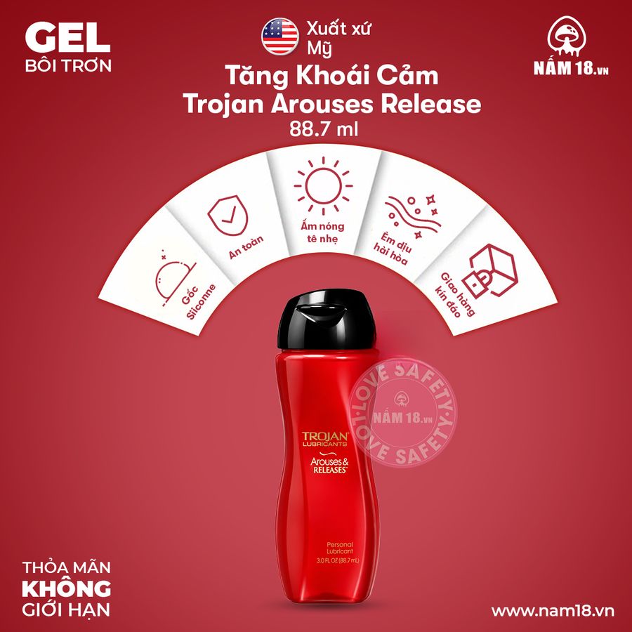Gel Bôi Trơn Tăng Khoái Cảm Trojan Arouses Releases Chai 88ml chính hãng - dung tích 88ml, có dưỡng ẩm, dịu nhẹ an toàn cho da - giao hàng che tên kín đáo
