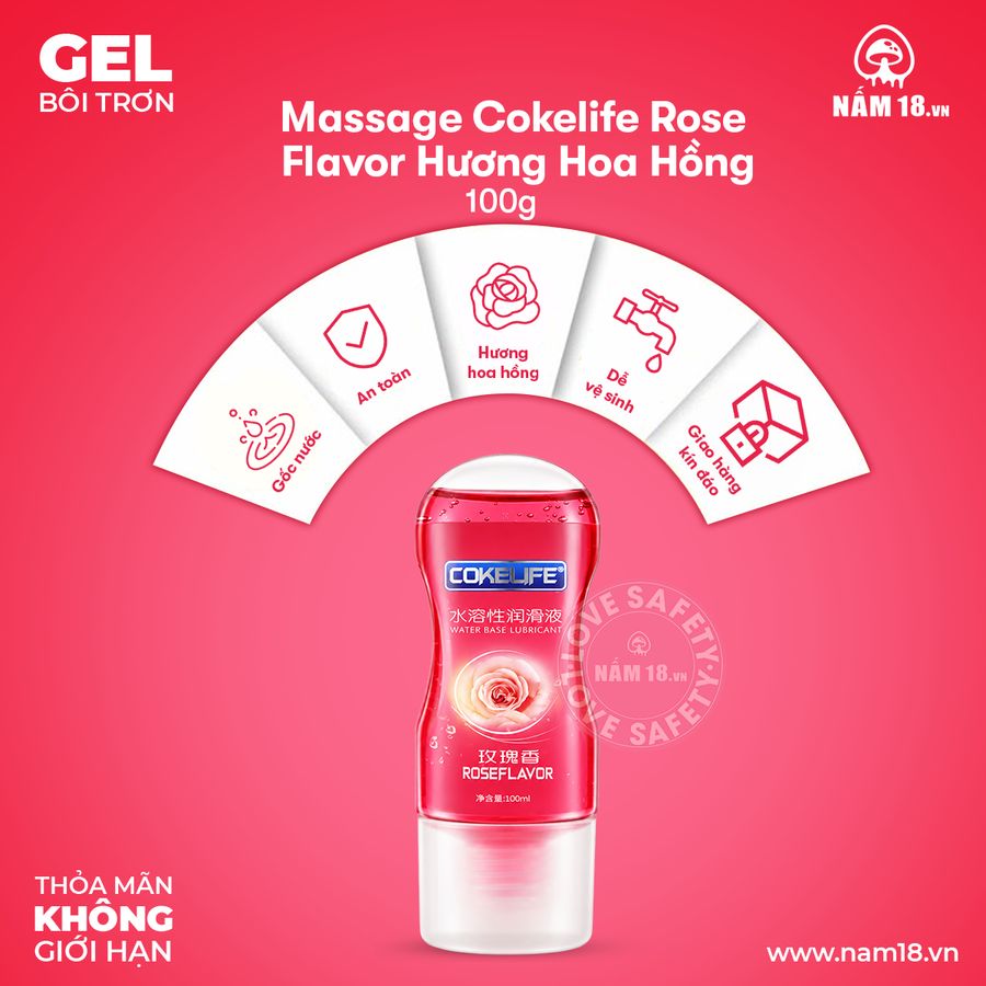 Gel Bôi Trơn Massage Cokelife Rose Flavor Hương Hoa Hồng chính hãng - dịu nhẹ an toàn cho da, dễ rửa sạch, dùng được cho mọi loại da - giao hàng che tên kín đáo