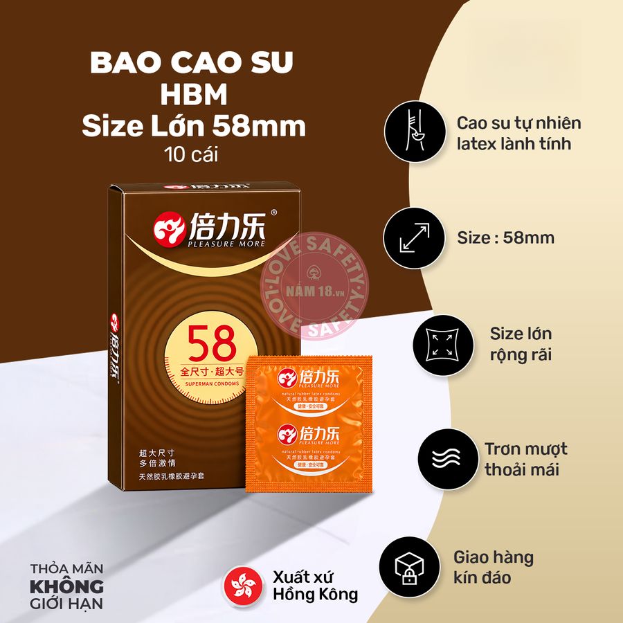 Bao Cao Su Size Lớn 58mm HBM Chính Hãng - siêu mỏng, ôm sát cảm giác thật, chất liệu latex an toàn - giao hàng che tên kín đáo