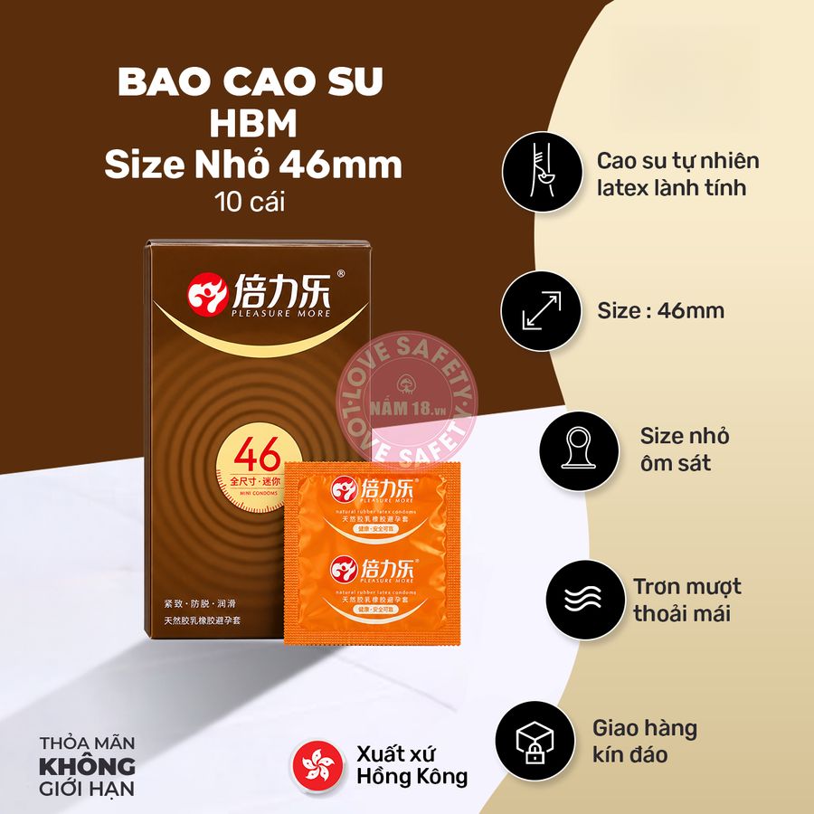 Bao Cao Su Size Nhỏ 46mm HBM Chính Hãng Hộp 10 Cái - siêu mỏng, ôm sát cảm giác thật, chất liệu latex an toàn - giao hàng che tên kín đáo