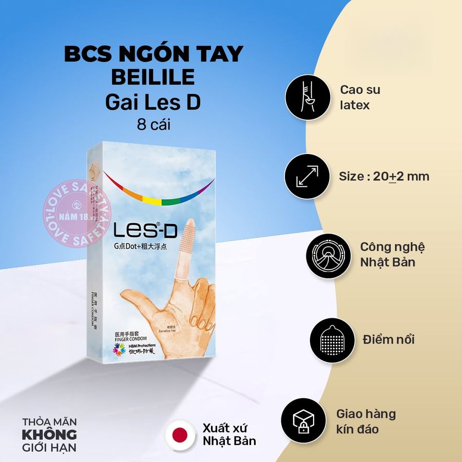 Bao Cao Su Ngón Tay Gai Beilile Les D chính hãng - có gai nổi, có hương thơm, ôm sát cảm giác thật - giao hàng che tên kín đáo