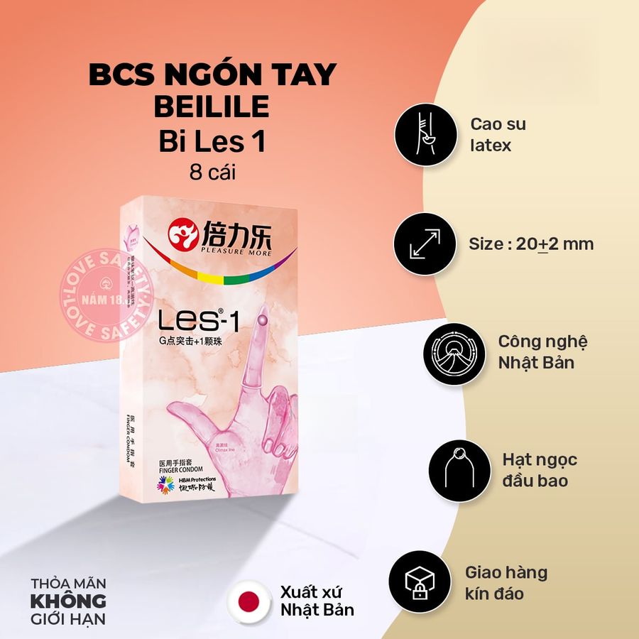 Bao Cao Su Ngón Tay Bi Beilile Les 1 chính hãng - có hương thơm, ôm sát cảm giác thật, chất liệu latex an toàn - giao hàng che tên kín đáo