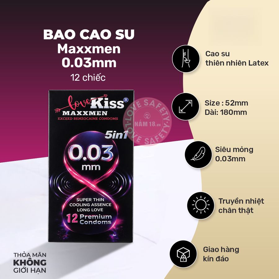 Bao Cao Su Siêu Mỏng Lovekiss Maxxmen 5in1 0.03mm chính hãng - siêu mỏng 0.03mm, có hương thơm, ôm sát cảm giác thật - giao hàng che tên kín đáo