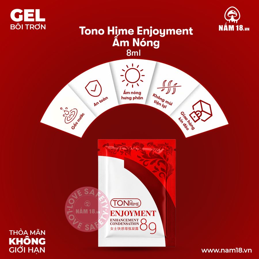 Gel Bôi Trơn Gốc Nước Tono Hime Enjoyment Ấm Nóng Gói 8ml chính hãng - gốc nước không dính rít, dịu nhẹ an toàn cho da, dễ rửa sạch - giao hàng che tên kín đáo