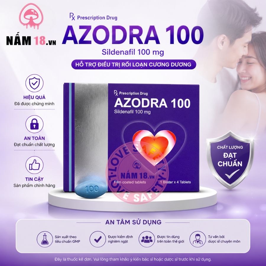 Viên Uống Cương Dương, Tăng Cường Sinh Lý Azodra 100mg Hộp 4 Viên chính hãng - hàng chuẩn nguồn gốc rõ ràng, hạn dùng in rõ trên hộp, đóng gói kín đáo - giao hàng che tên kín đáo