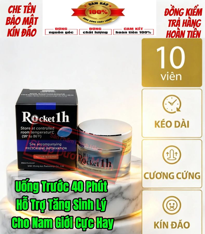 Hộp 10 viên, Rocket 1h Mỹ , Cực Mạnh, Uống Trước 40 Phút, Giúp Quan Hệ Kéo Dài Cả Tiếng Chưa Ra, Cam Kết Hiệu Quả 