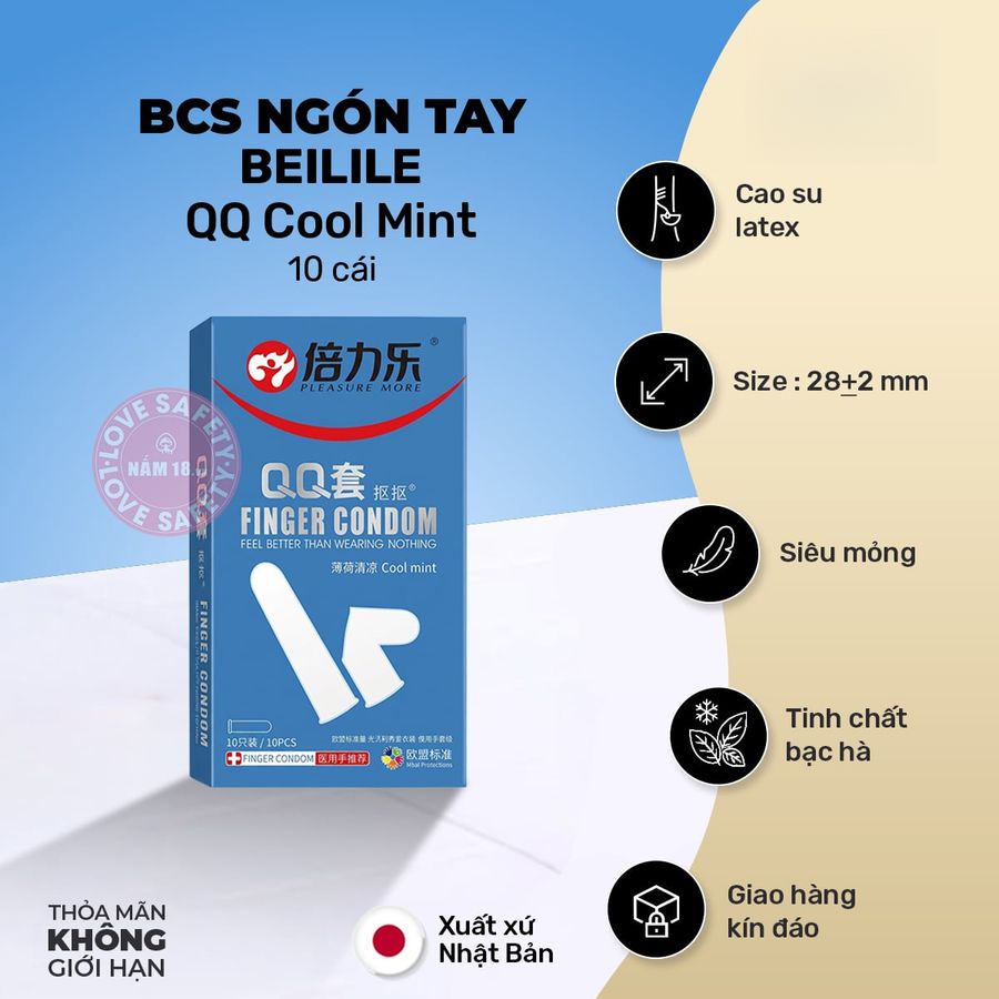 Bao Cao Su Ngón Tay Beilile QQ Cool Mint chính hãng - siêu mỏng, ôm sát cảm giác thật, chất liệu latex an toàn - giao hàng che tên kín đáo