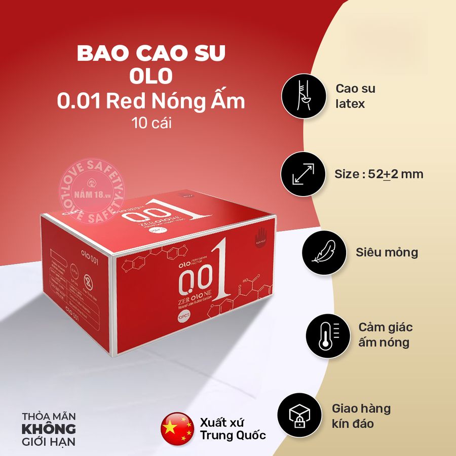 Bao Cao Su Siêu Mỏng OLO 0.01 Red Nóng Ấm chính hãng - siêu mỏng 0.01mm, ôm sát cảm giác thật, chất liệu latex an toàn - giao hàng che tên kín đáo
