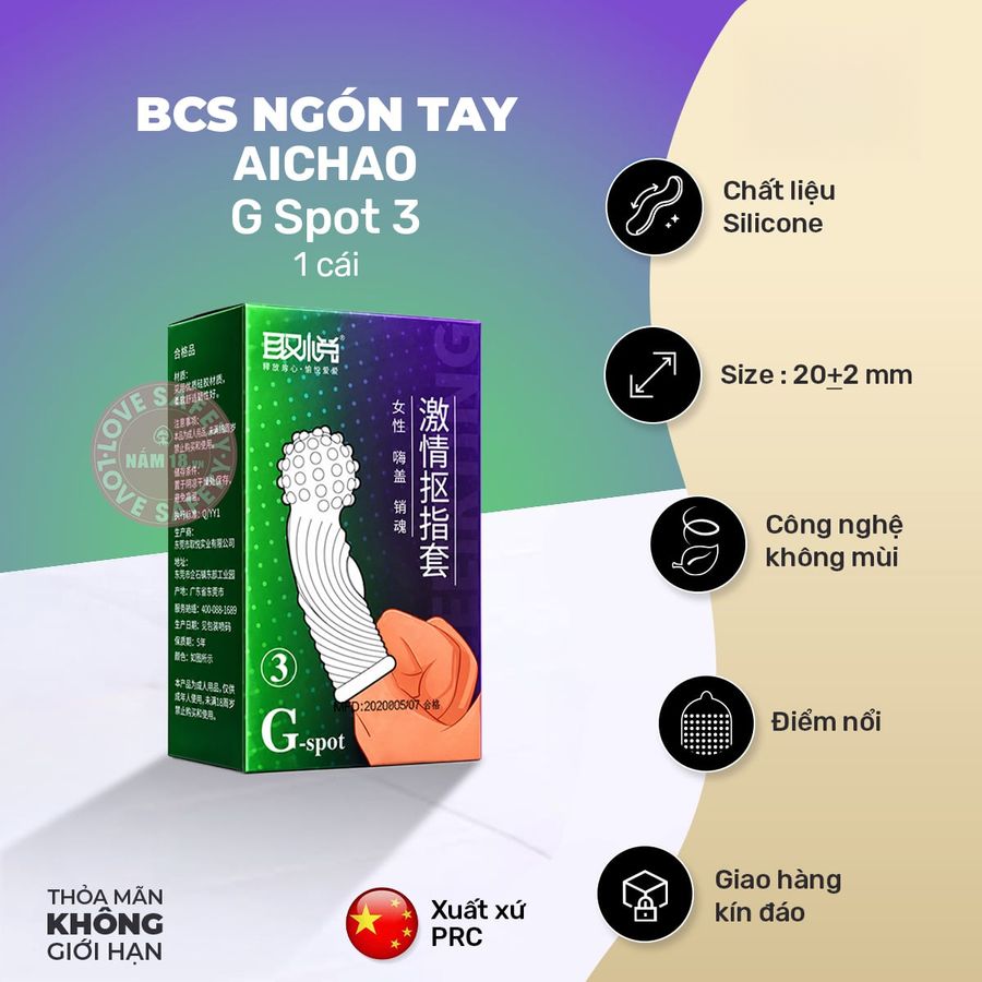 Bao Cao Su Ngón Tay Gai Nổi Lớn Aichao G Spot 3 chính hãng - có gai nổi, ôm sát cảm giác thật, chất liệu latex an toàn - giao hàng che tên kín đáo