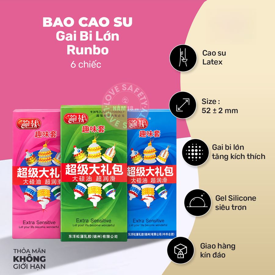 Bao Cao Su Gai Bi Lớn Runbo chính hãng - siêu mỏng, có gai nổi, ôm sát cảm giác thật - giao hàng che tên kín đáo