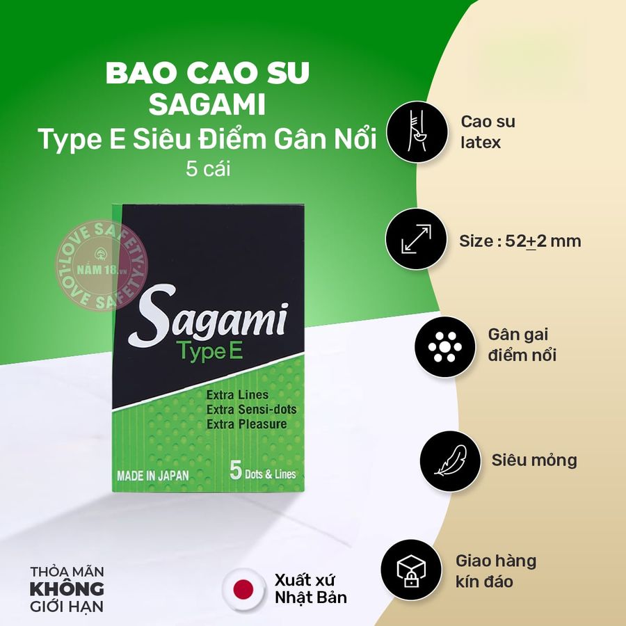 Bao Cao Su Sagami Type E Siêu Điểm Gân Nổi chính hãng - có gai nổi, có hương thơm, ôm sát cảm giác thật - giao hàng che tên kín đáo