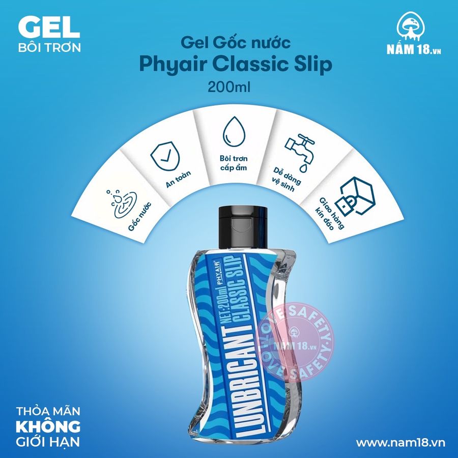 Gel Bôi Trơn Gốc Nước Phyair Classic Slip chính hãng - gốc nước không dính rít, dịu nhẹ an toàn, dịu nhẹ an toàn cho da - giao hàng che tên kín đáo