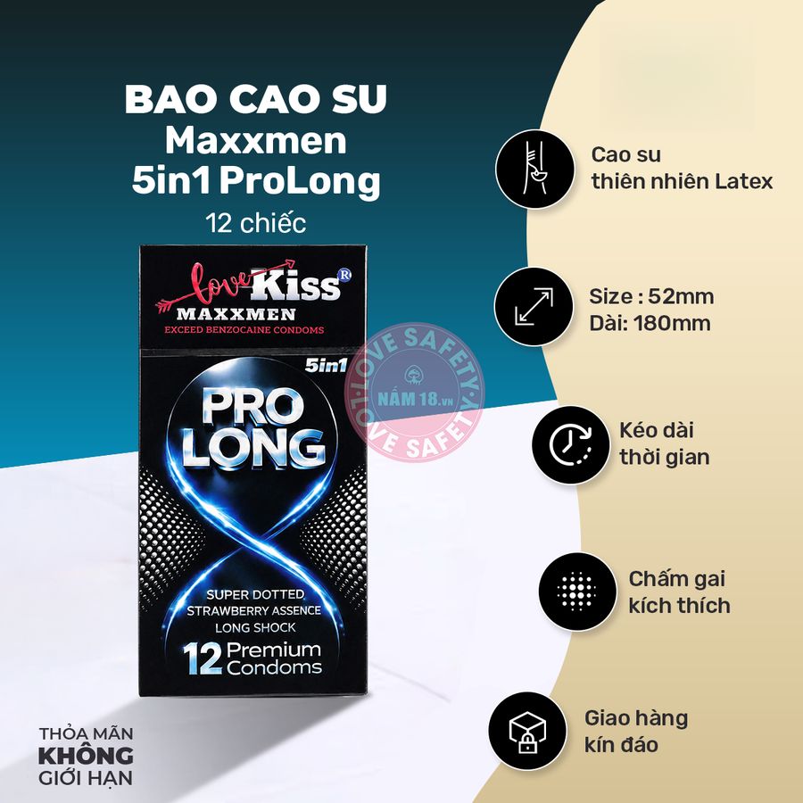 Bao Cao Su Kéo Dài Thời Gian Lovekiss Maxxmen 5in1 ProLong chính hãng - siêu mỏng, hỗ trợ kéo dài, có hương thơm - giao hàng che tên kín đáo