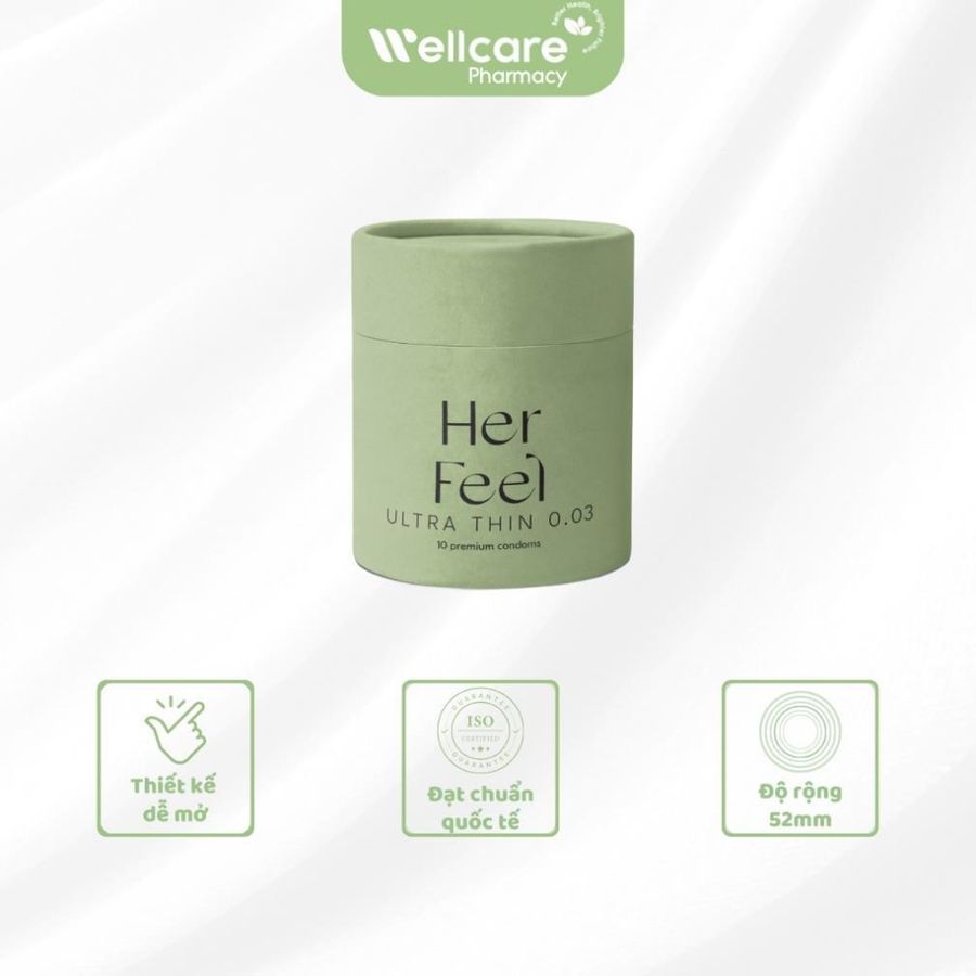 [SINH LÝ NAM] Bao Cao Su PlayAh Her Feel Ultra Thin Hộp 10 Cái (Size 52mm) Siêu Mỏng Nhiều GeL