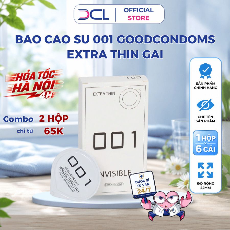 Bao Cao Su 001 Goodcondoms Extra Thin Gai Nelly Hộp BCS 6 Cái Siêu Mỏng, Co Giãn