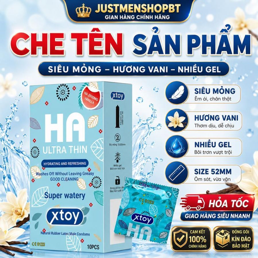 Bao cao su Ha xanh XTOY siêu mỏng, nhiều gel, yêu dài lâu, dưỡng chất Hyaluronic Acid làm se khít