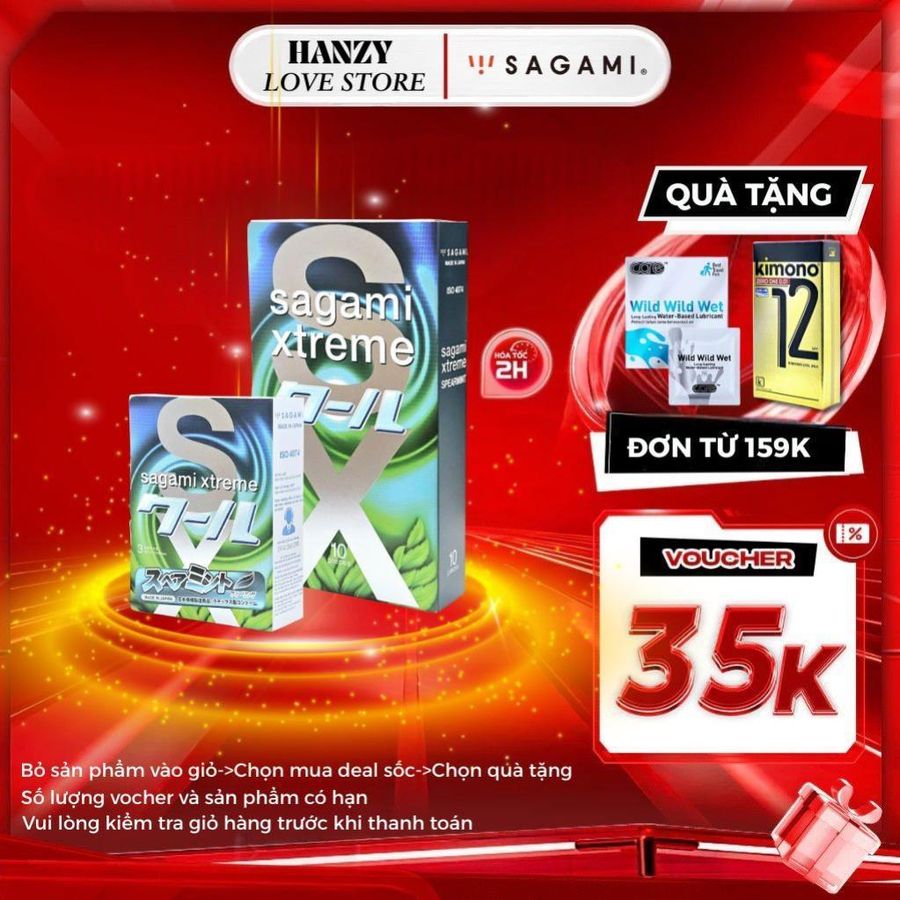 Bao cao su Sagami Spearmint siêu mỏng 0.03mm, hương bạc hà, kéo dài thời gian - Hộp 3 và 10 cái