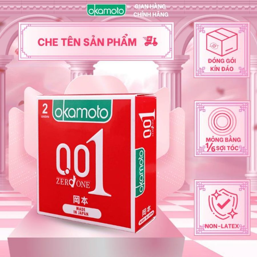 Bao Cao su Siêu Mỏng Okamoto 0.01 PU Truyền Nhiệt Nhanh Size 52mm Hộp 2 Cái