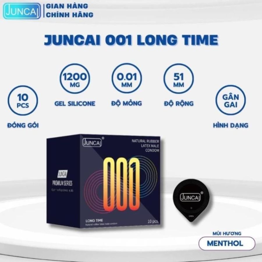 Bao cao su gân gai 001 JUNCAI hộp 10 cái siêu mỏng 0.01mm kéo dài quan hệ  HAPU