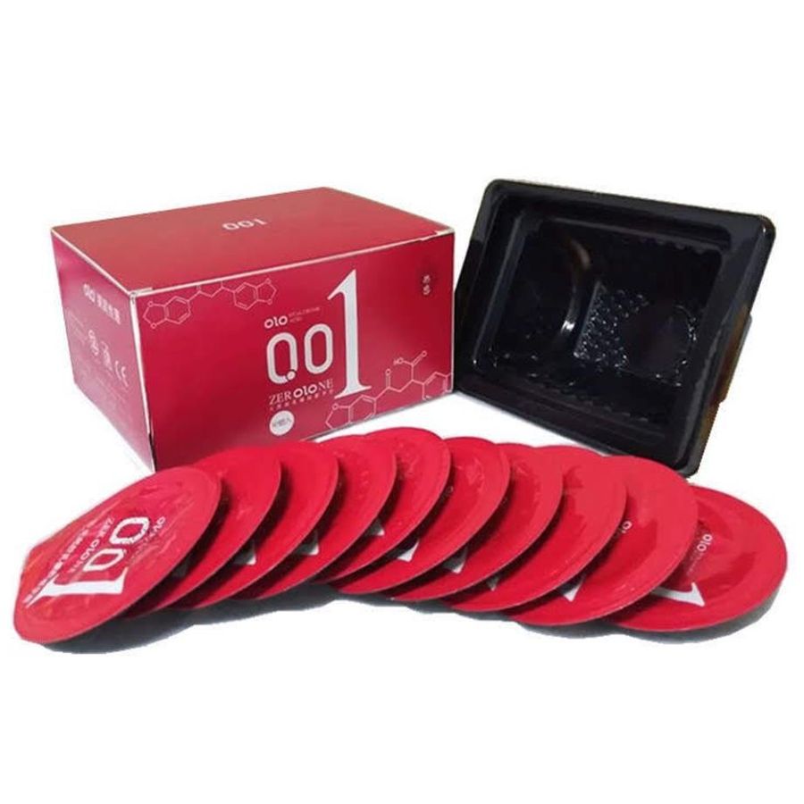 Bao Cao Su OLo 0.01 Đỏ, Bcs Siêu Mỏng, Nóng Ấm, Nhiều Gel Bôi Trơn, Size 52mm (Hộp 10C) | Shop_taza