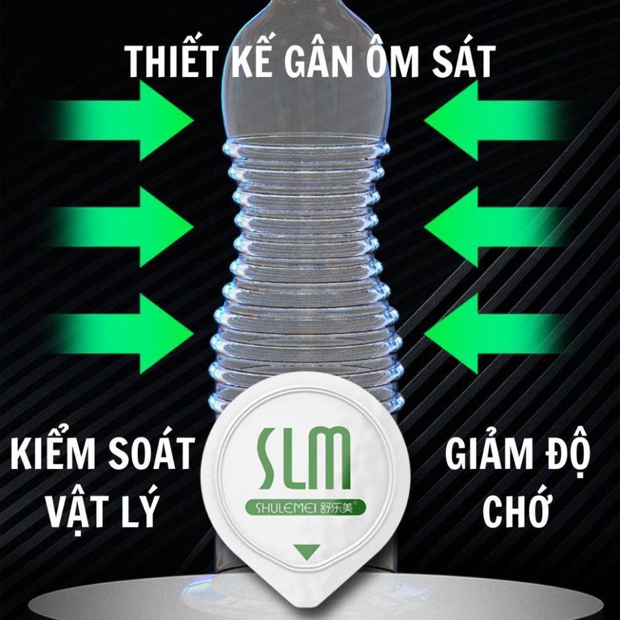 Bao cao su kéo dài thời gian có gai SLM Energy Lasting  siêu mỏng 001mm size 52mm hộp 10 bao