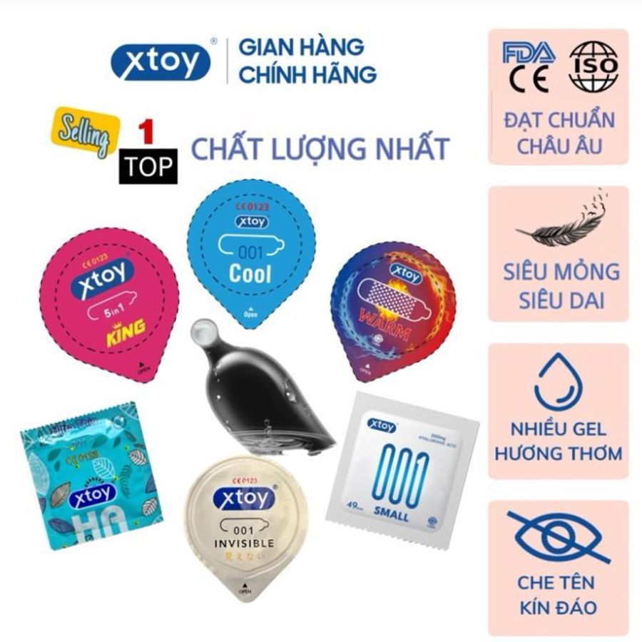Lẻ Bao cao su XTOY WARM ẤM ÁP, gai, nhiều gel bôi trơn, hương thơm Hộp 10 bcs