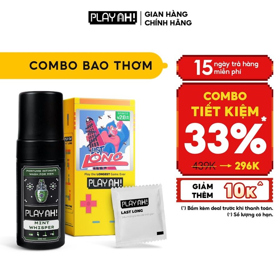 Bao Cao Su PlayAh Last Long Siêu Mỏng Kéo Dài Thời Gian Quan Hệ Hộp 10 size 52mm