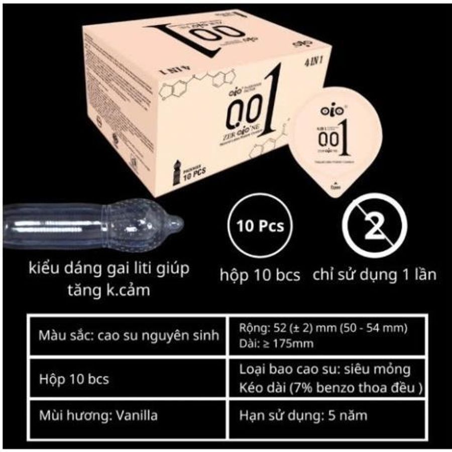 [HỎA TỐC- Che Tên] Bao cao su gai kéo dài thời gian OiO siêu mỏng 001 trơn nhiều gel bôi trơn chống xuất tinh sớm
