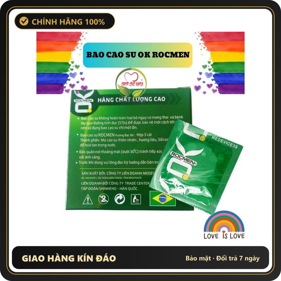 (Che Tên) Bao cao su Ok hương Bạc Hà, loại 1 cái bcs lẻ, siêu rẻ an toàn ngừa thai và bảo vệ sức khỏe Hộp Trắng Kín