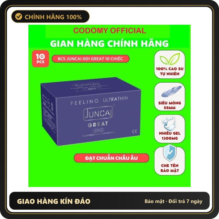 (Che Tên) COMBO 4 Hộp Bao cao su siêu mỏng Kéo dài quan hệ JUNCAI 001 Great Hương dâu tây mát lạnh size 55mm 10 Bcs Cao Cấp Bảo Đảm
